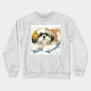 Shih Tzu Watercolor Painting - Dog Lover Gifts Crewneck Sweatshirt